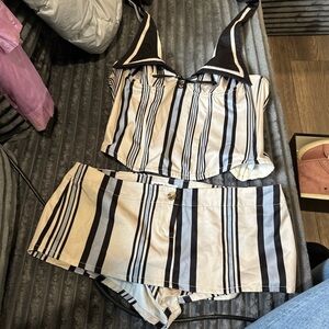 Striped Black and White Two-Piece Set